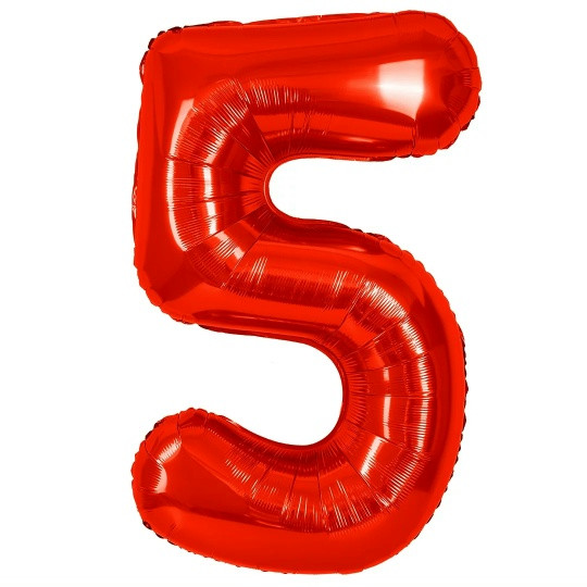 Шар (40''/102 см) Цифра, 5, Красный, Металлик 