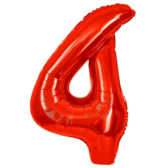 Шар (40''/102 см) Цифра, 4, Красный, Металлик 