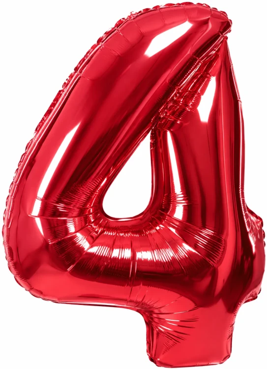 Шар (40''/102 см) Цифра, 4, Красный