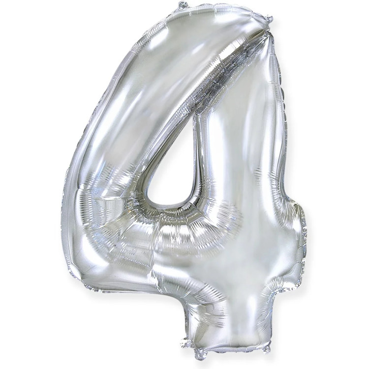 Шар (40''/102 см) Цифра, 4, Серебро