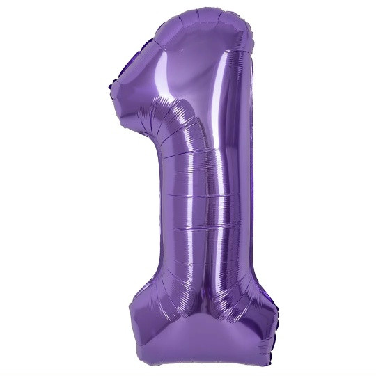Шар (40''/102 см) Цифра, 1, Сиреневый, Металлик