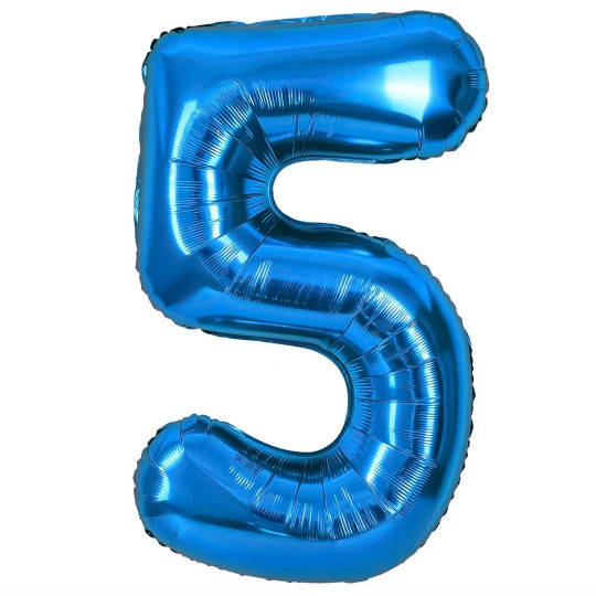 Шар (40''/102 см) Цифра, 5, Синий, Металлик