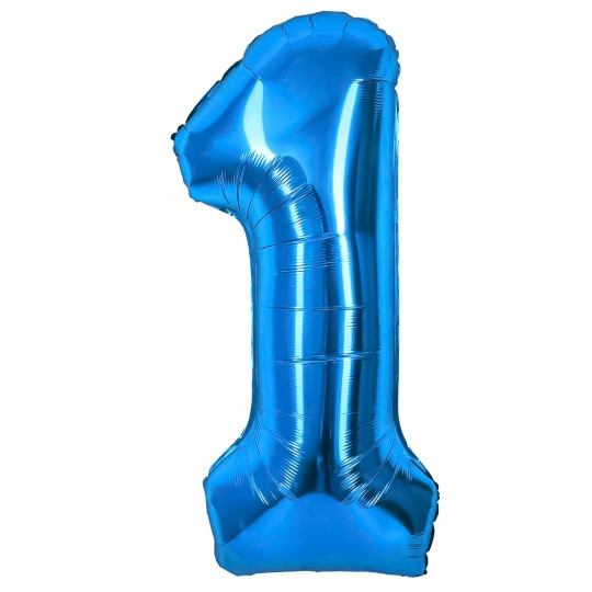 Шар (40''/102 см) Цифра, 1, Синий, Металлик