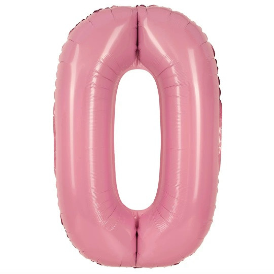 Шар (40''/102 см) Цифра, 0, Розовый, Матовый 