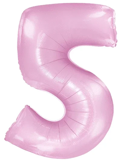 Шар (40''/102 см) Цифра, 5, Нежно-Розовый