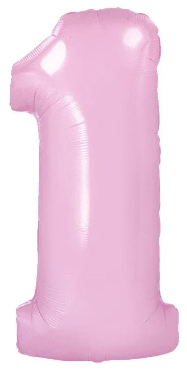 Шар (40''/102 см) Цифра, 1, Нежно-Розовый