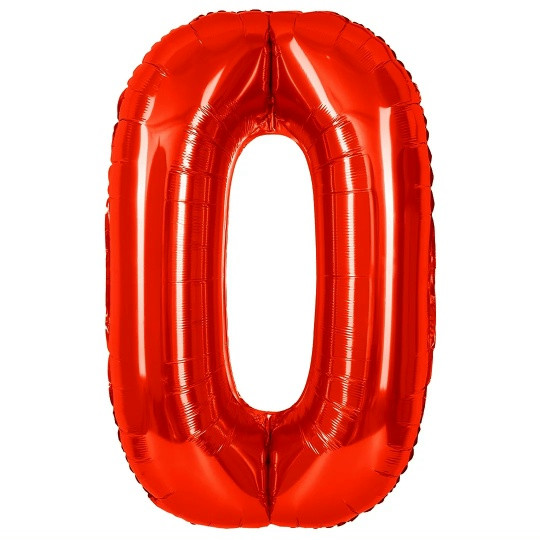 Шар (40''/102 см) Цифра, 0, Красный, Металлик 