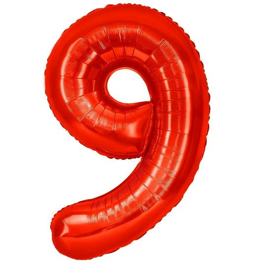 Шар (40''/102 см) Цифра, 9, Красный, Металлик 